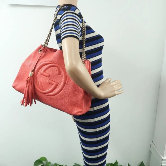 GUCCI Soho Chain Watermelon Red  Leather Shoulder Bag 760-122224 - Picture 12 of 12